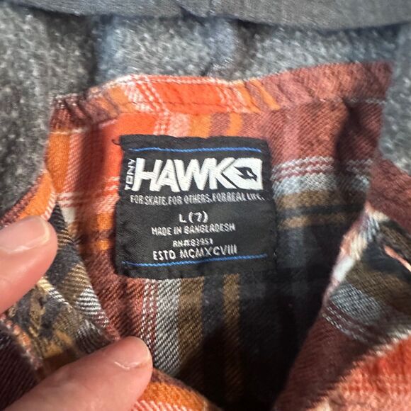 Hawk Boys Hooded Flannel Shirt Size 7 Plaid Button Front Long Sleeve Tony Hawk - Picture 4 of 5